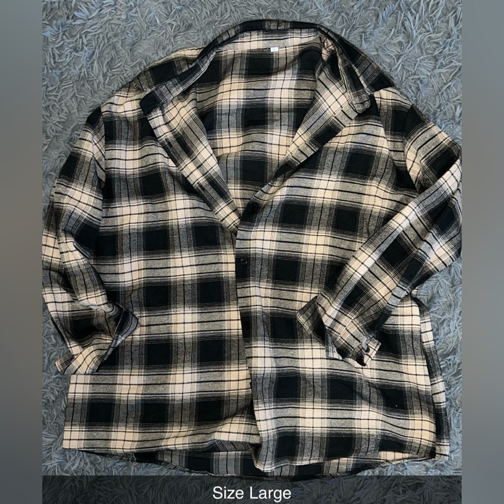 SHEIN Black and Cream Plaid Blazer